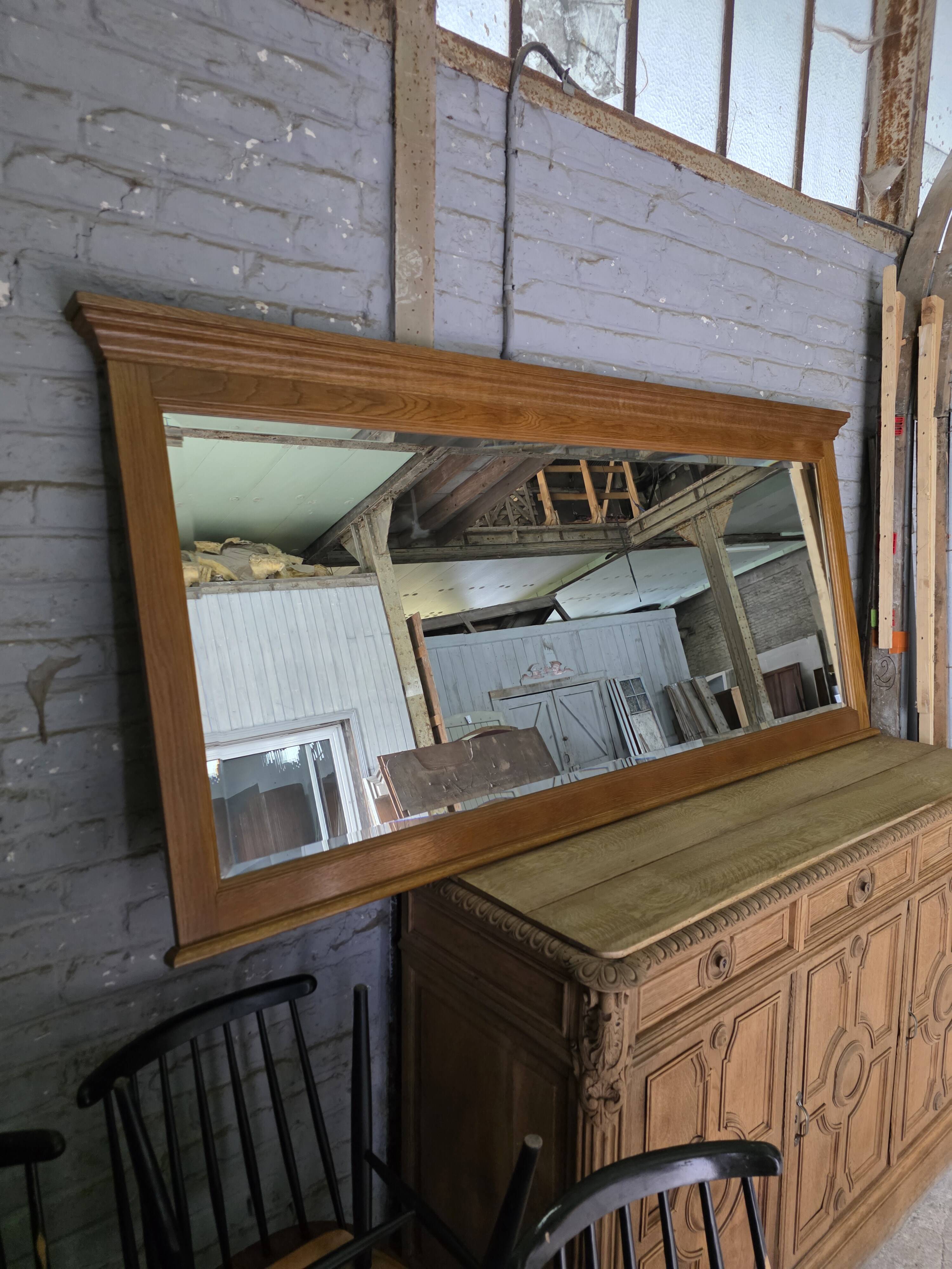 Miroir XXL biseauté en chêne, 210cm de L