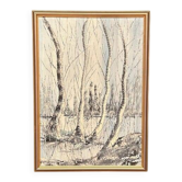 Peinture à l'huile scandinave du milieu du siècle – Arbres par Gunnar Lundén Vintage et encadrée 42 × 57 cm