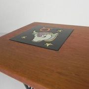 Vintage side table, magazine rack with Hemiksem tile, 1950s
