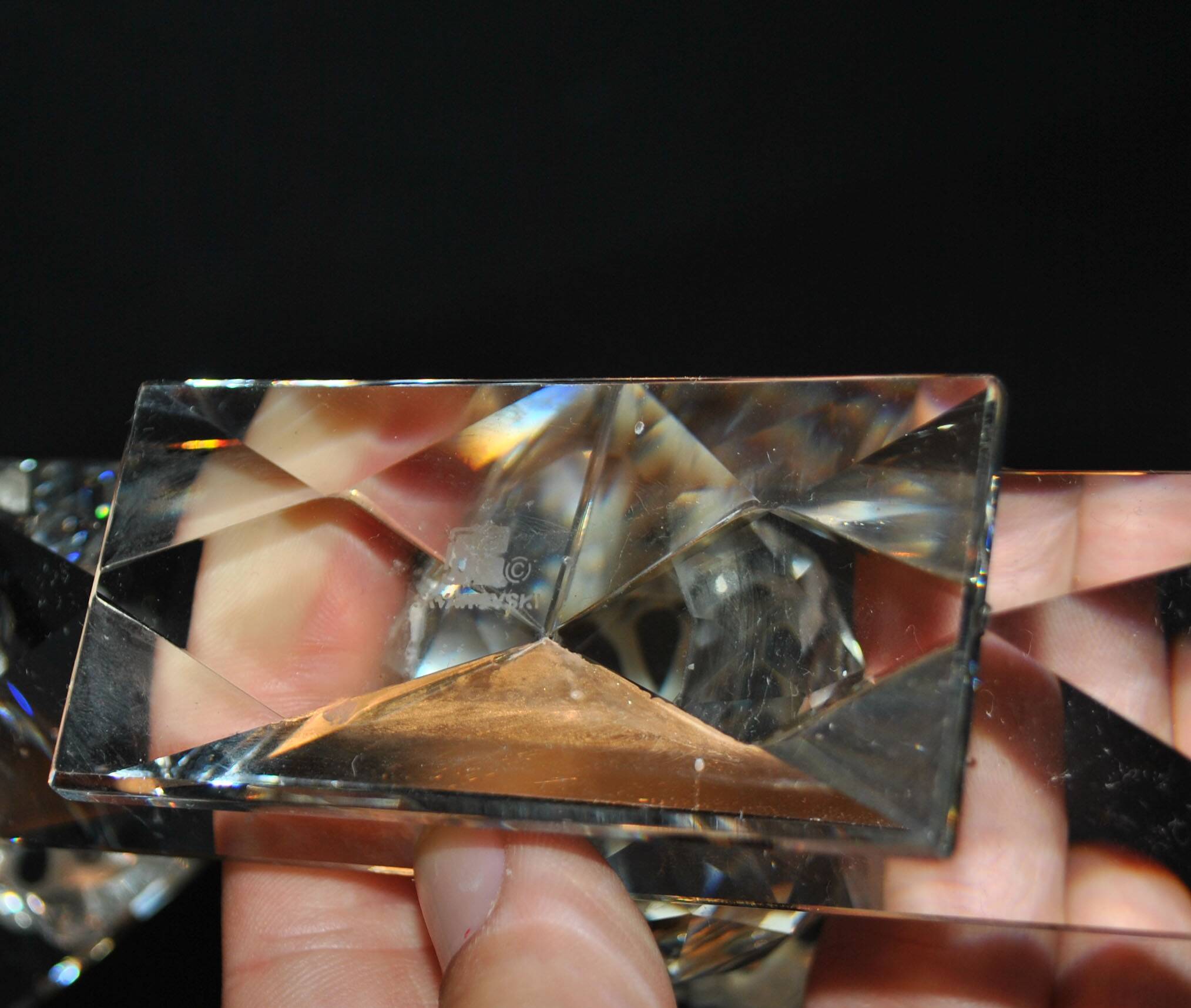 SWAROVSKI candle holder three candles in cut crystal signed 18.5 x 9 x 4cm