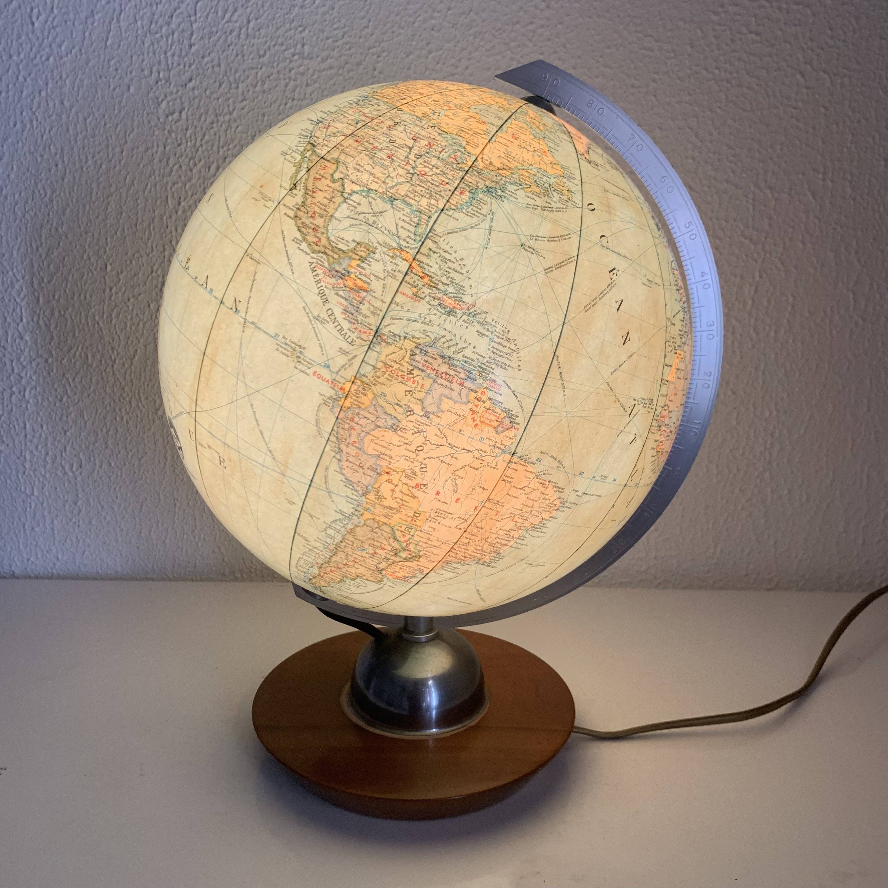 Globe vintage 1960 terrestre Verre JRO Verlag français - 35 cm