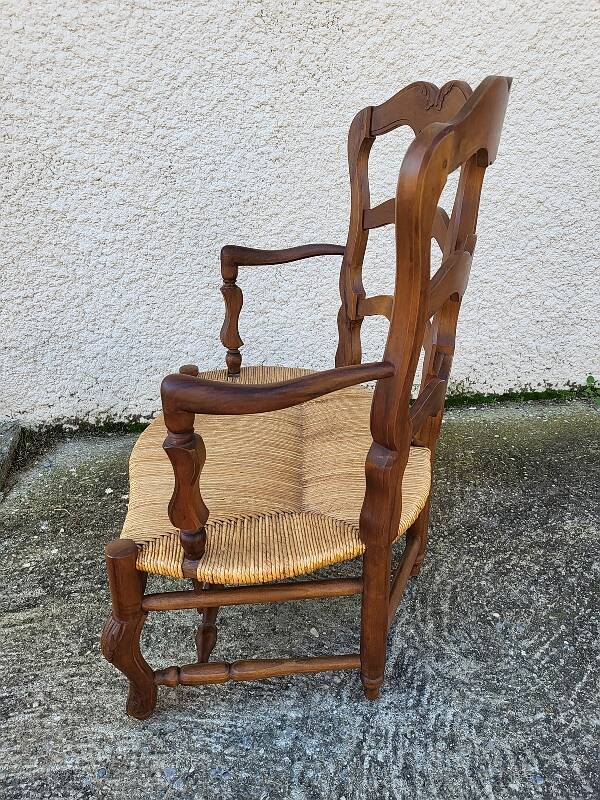 Provencal double armchair with woven rush in walnut