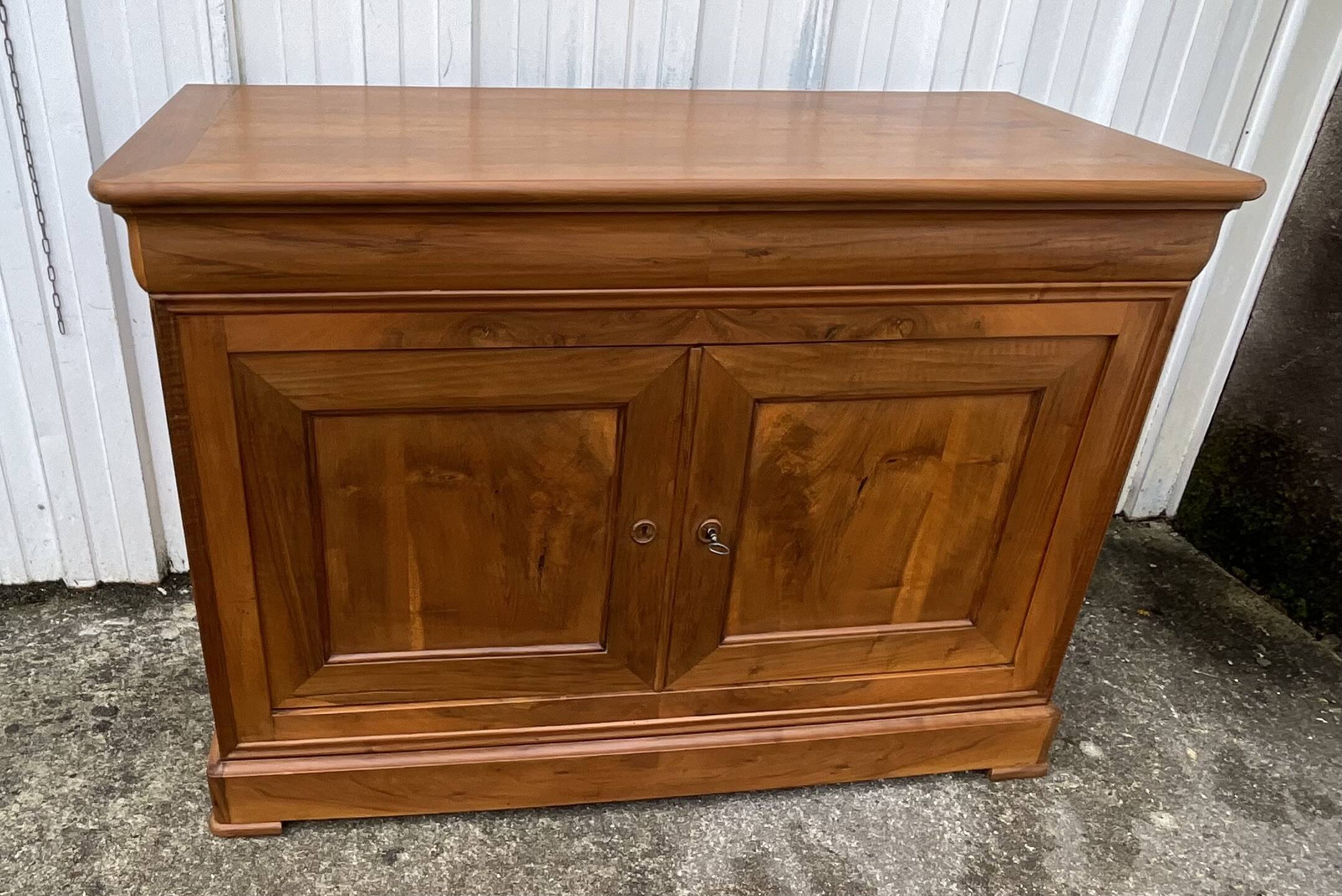 Sideboard and chest in burr walnut, late 19th century, Louis Philippe