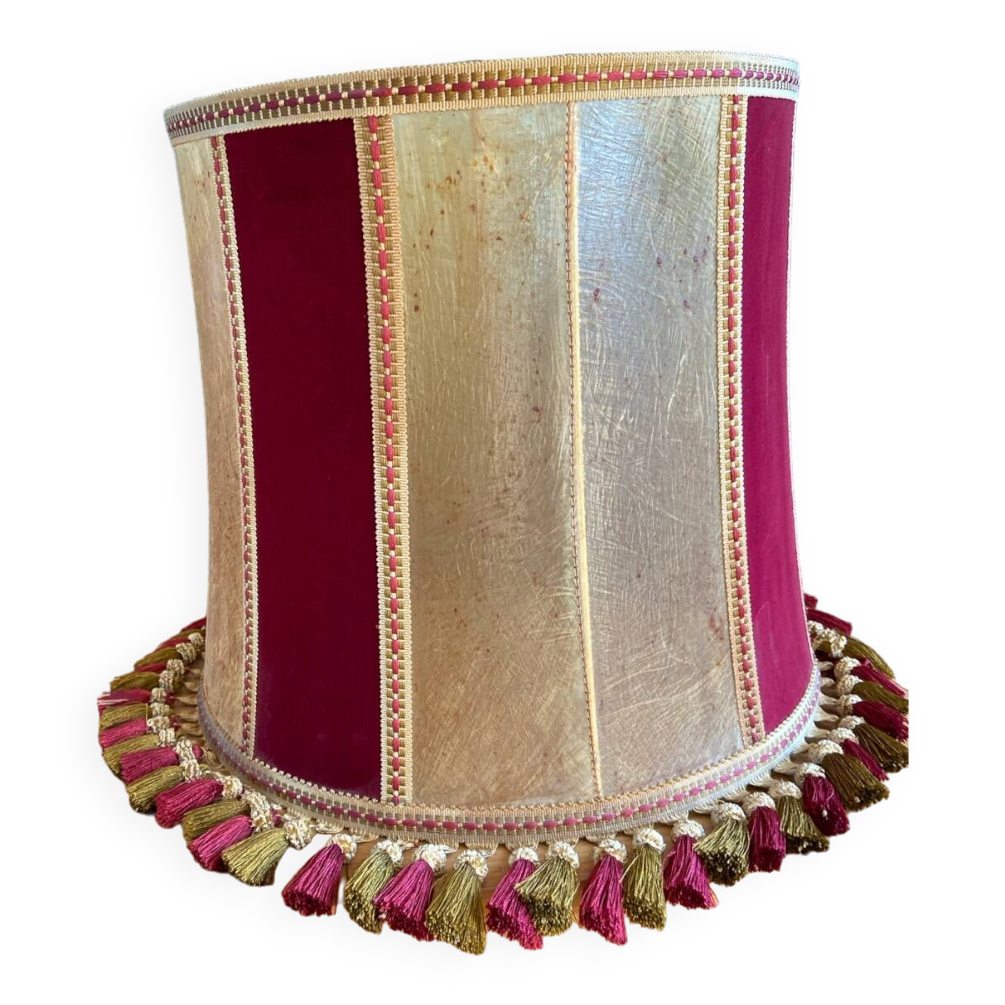 grand abat-jour en peau et velours vintage