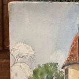 Aquarelle paysage demeure ancienne
