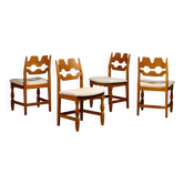 Henning Kjærnulf - Ensemble de 4 chaises de salle à manger Razorblade en bouclé blanc cassé et chêne