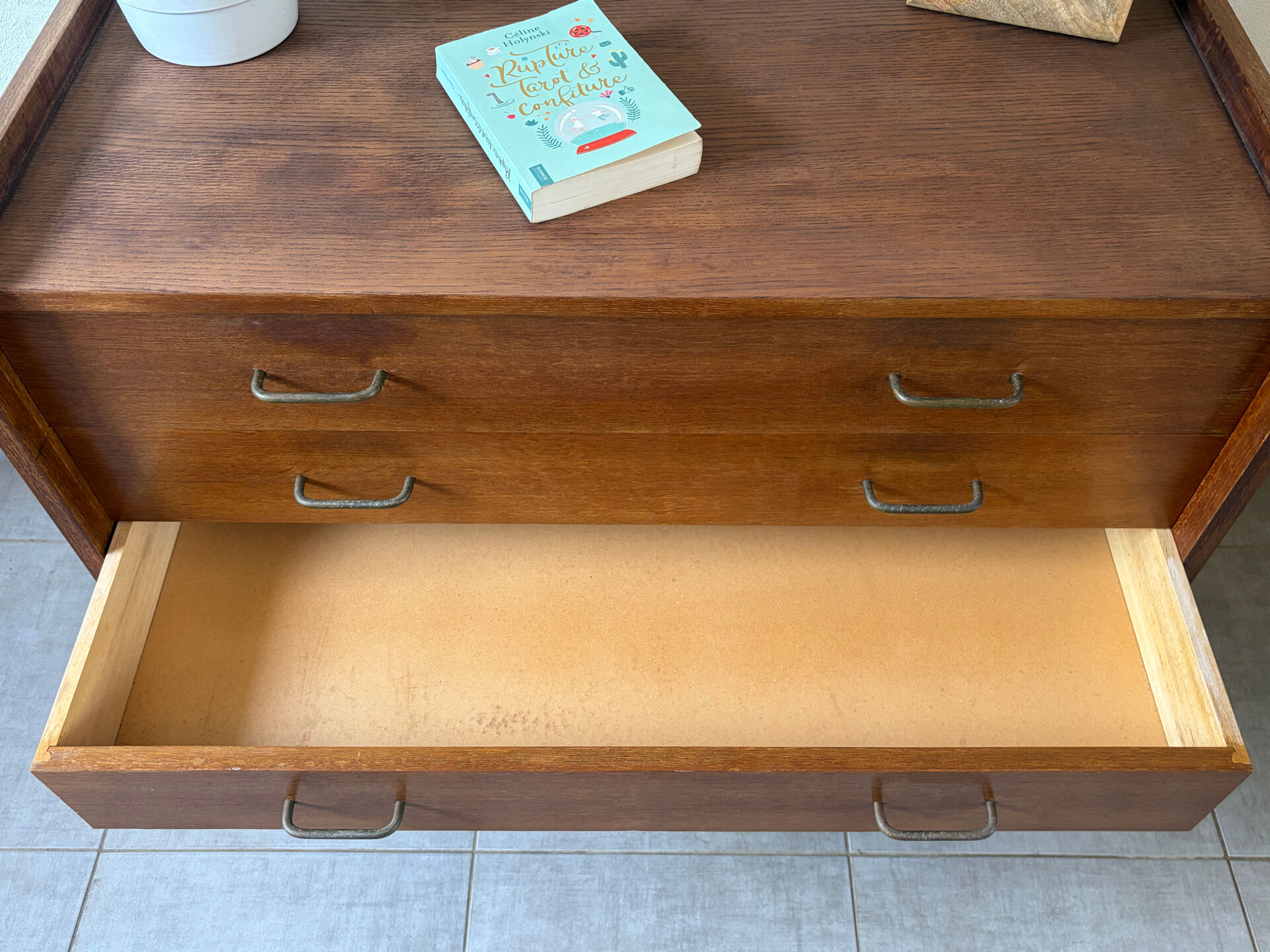 Vintage oak commode from the 1960s.