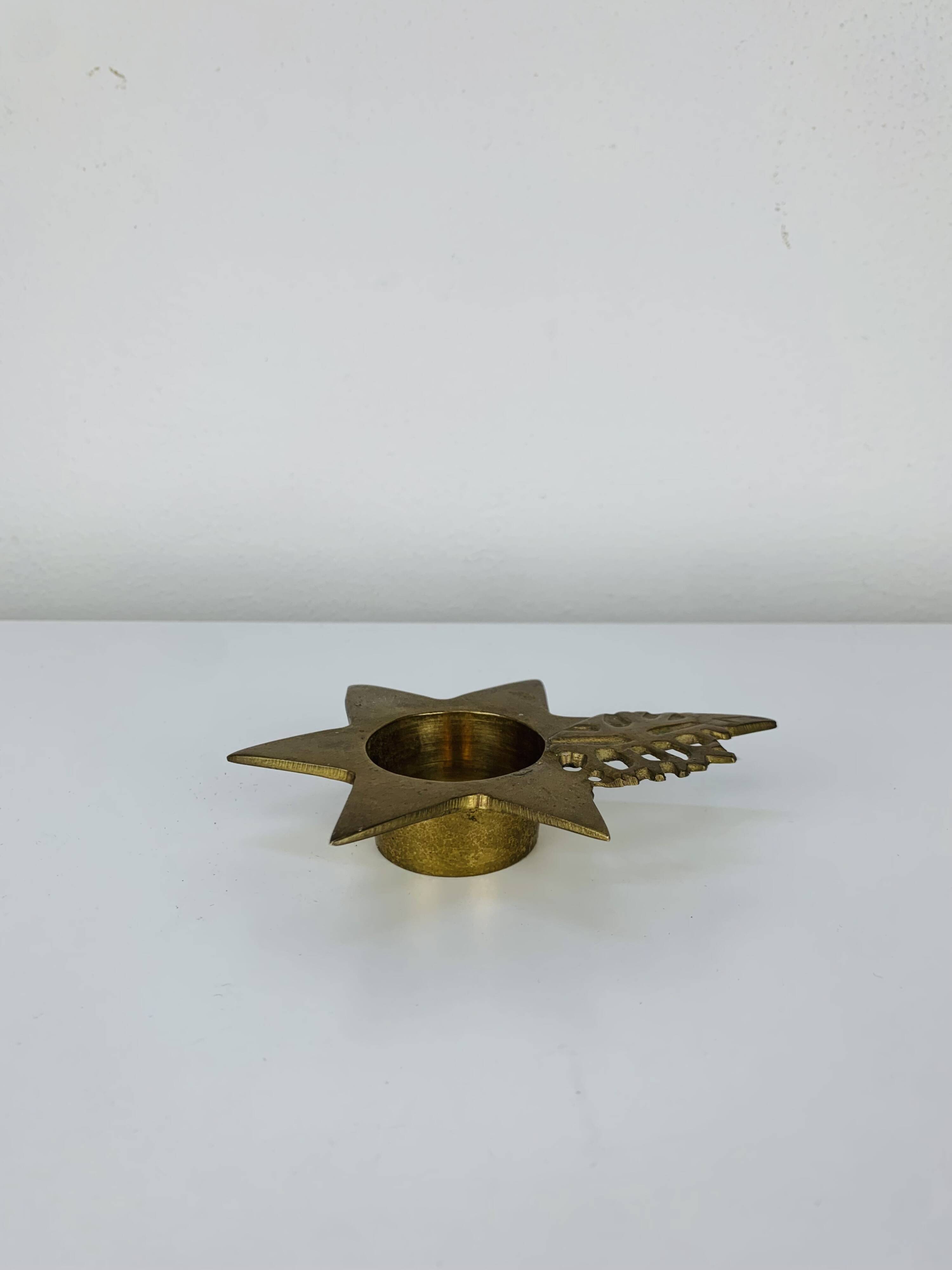 Vintage gold brass star candle holder