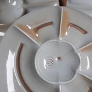 set of 4 compartmentalized fondue plates, white glazed stoneware - de Montgolfier / France