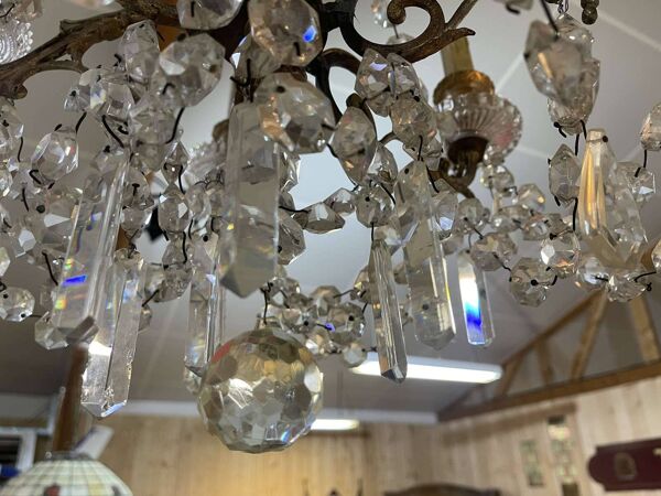 Lustre 6 feux en cristal et bronze - 19ème