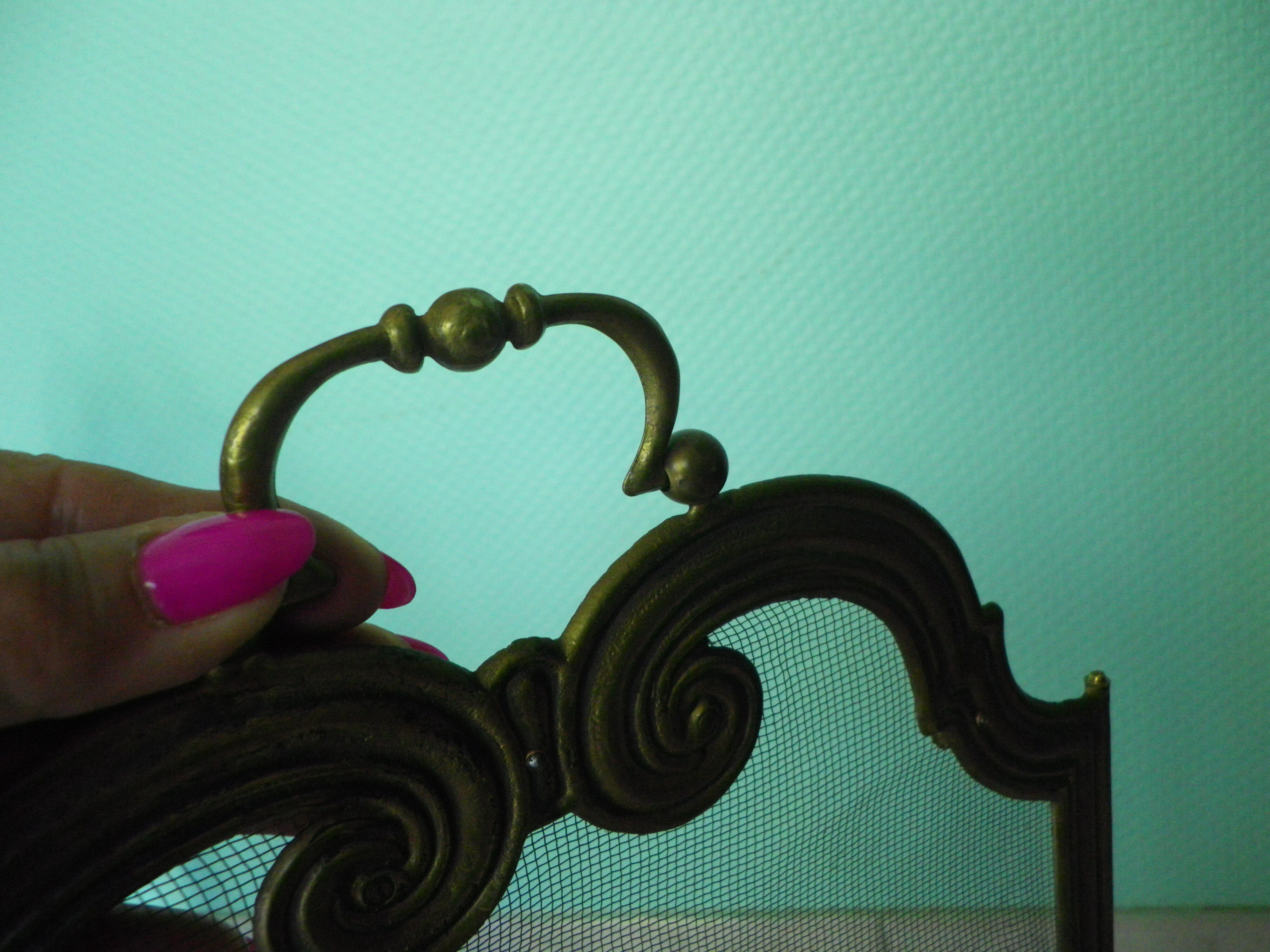 Old solid brass chimney fire barrier, 3 shutters, 2 handles
