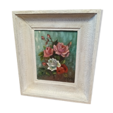 Tableau bouquet de rose signé