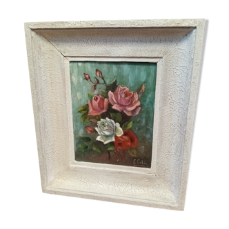 Tableau bouquet de rose signé