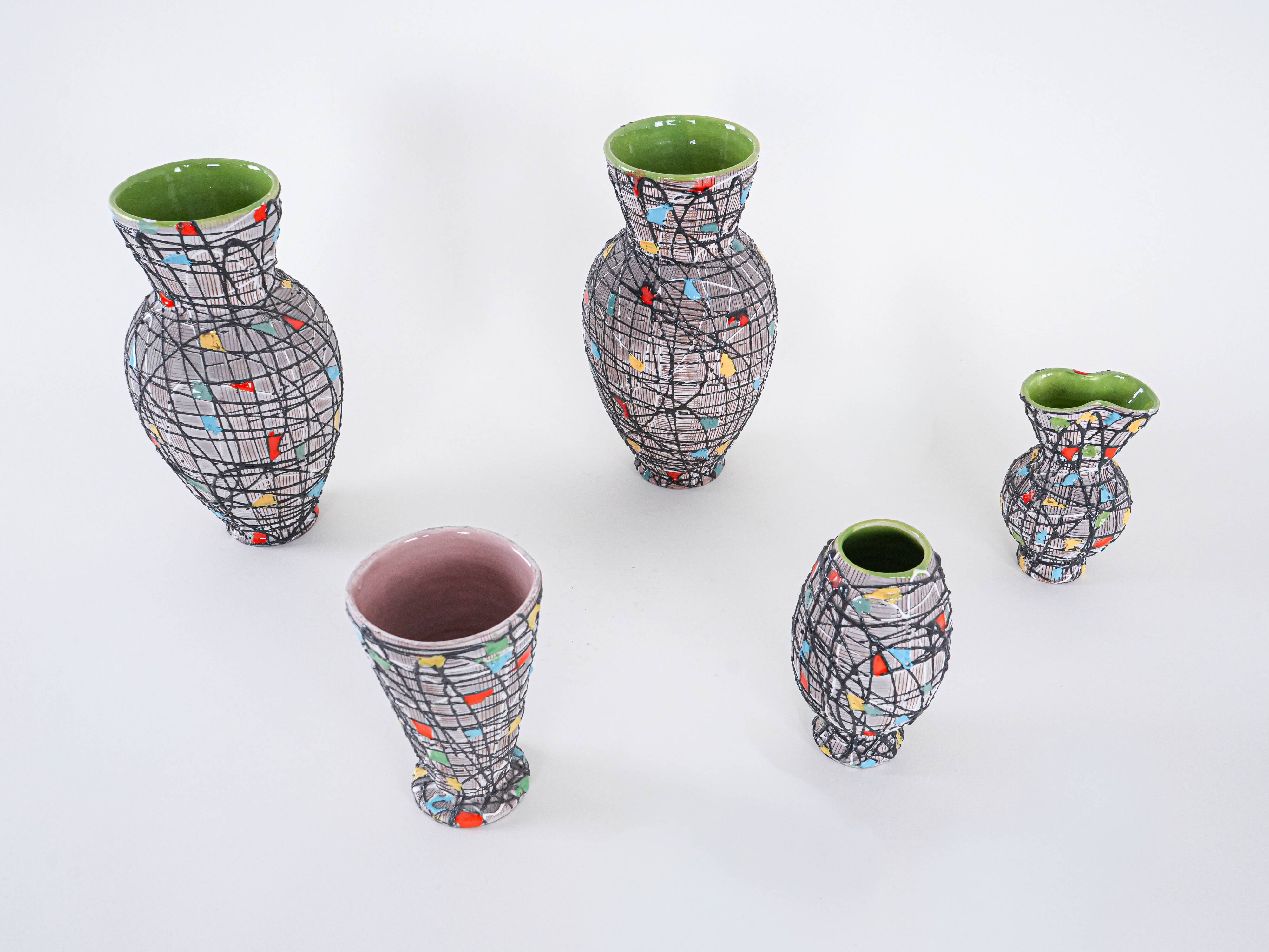 Set of ceramic vases, Italian design, 1960s, made in Italy