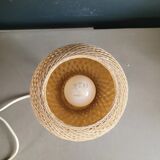 60's table lamp with tulip base and stretched wire shade.