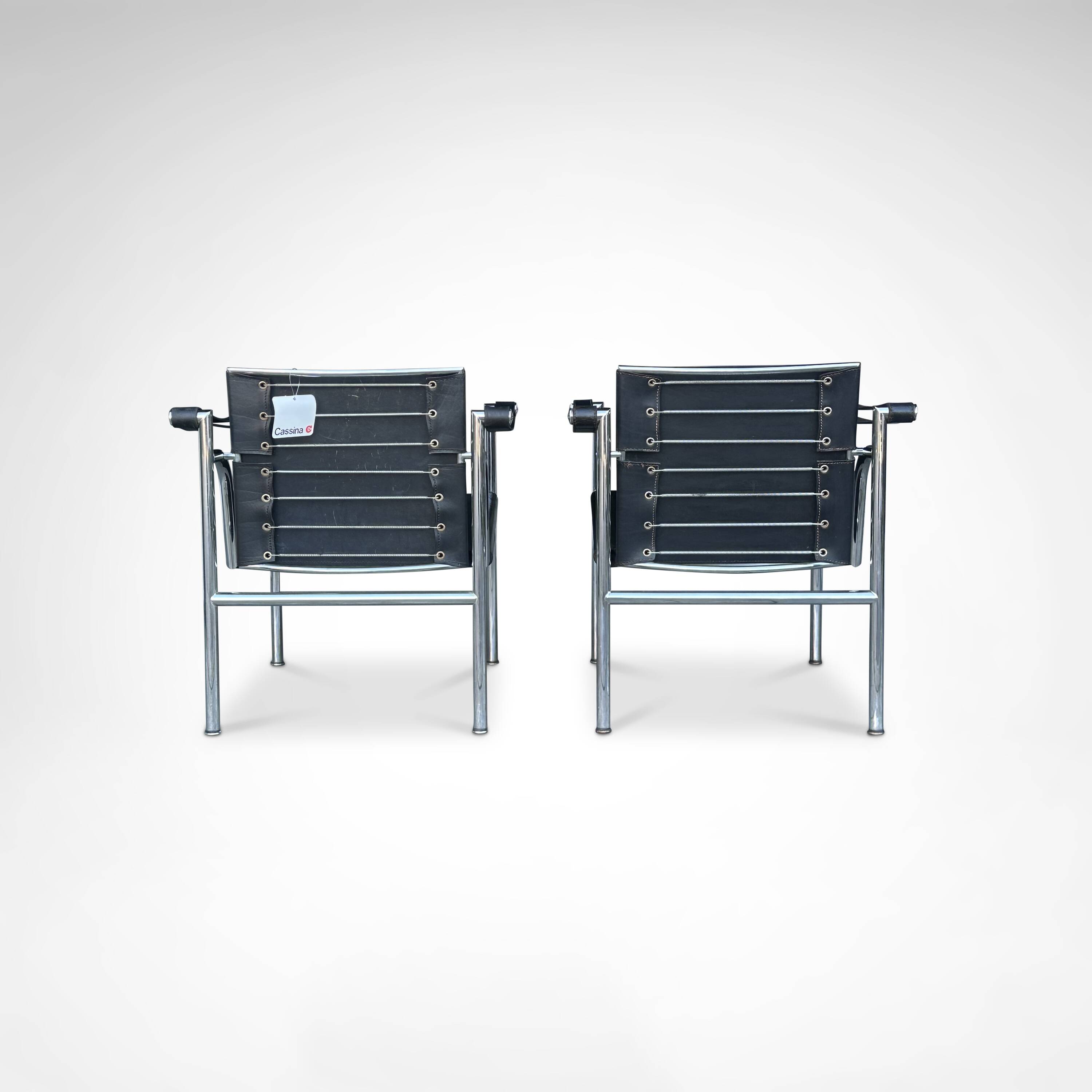 early number LC1 armchair by Le Corbusier et al for Cassina 1970s, set of 2