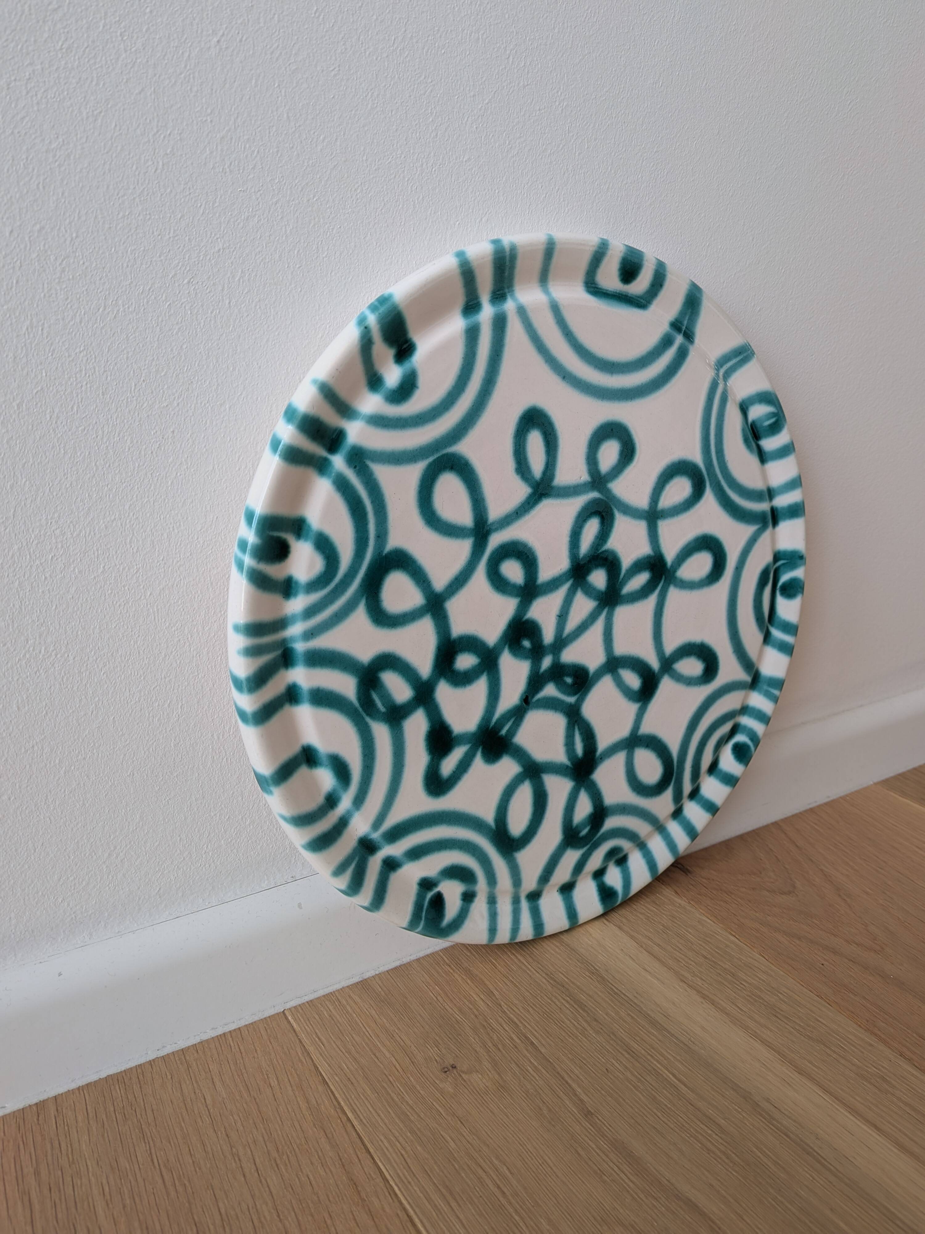 Vintage Gmundner Keramik Green Flamed Flat Plate – Austrian Hand Painted