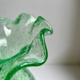 Biot bubbled glass corolla vase signed Riom vert years 60-70