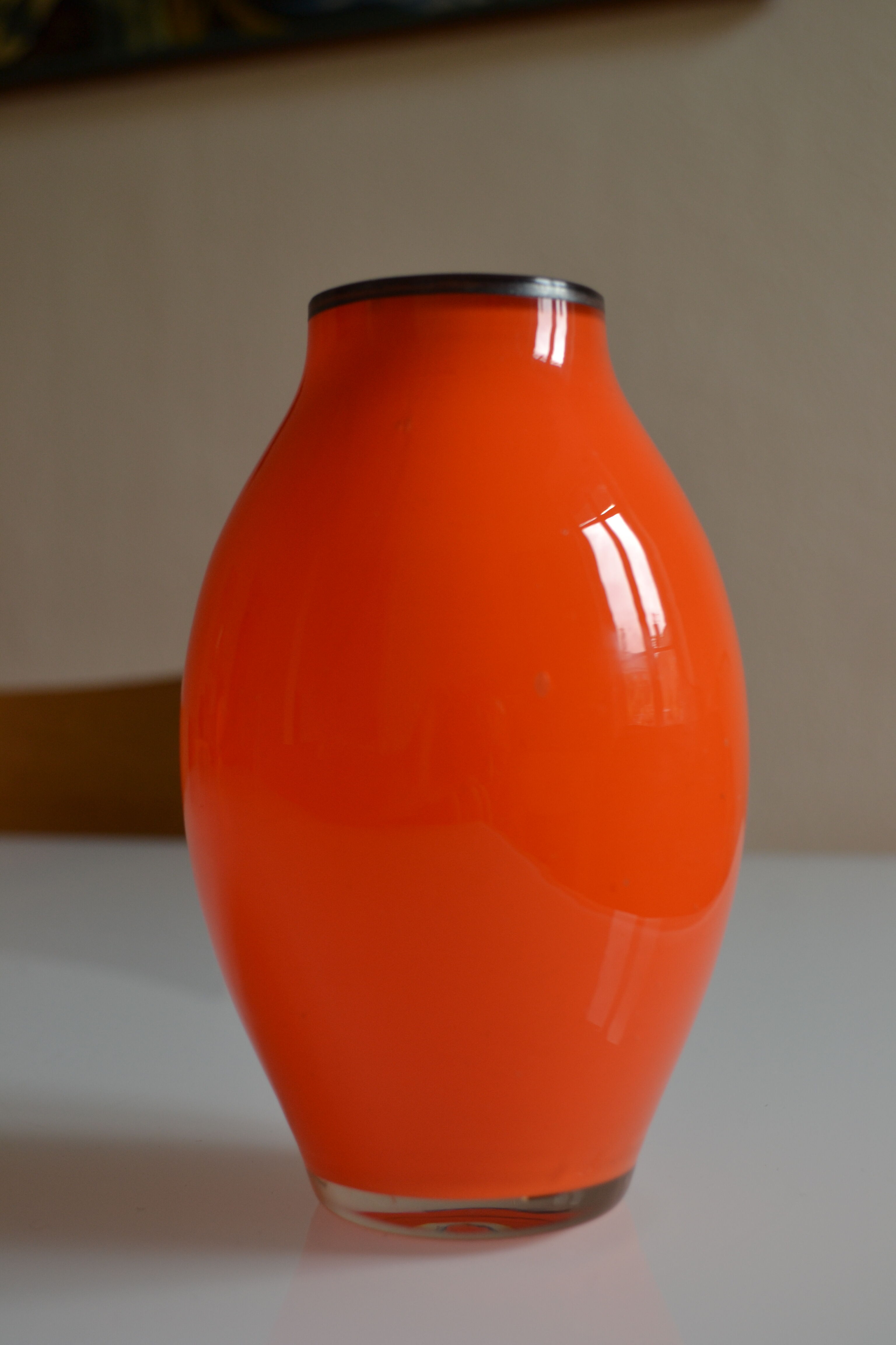 Vase vintage glass orange mouth blow murano italy