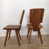 Pierre Chapo series of 6 chairs S 28 solid elm from 1976