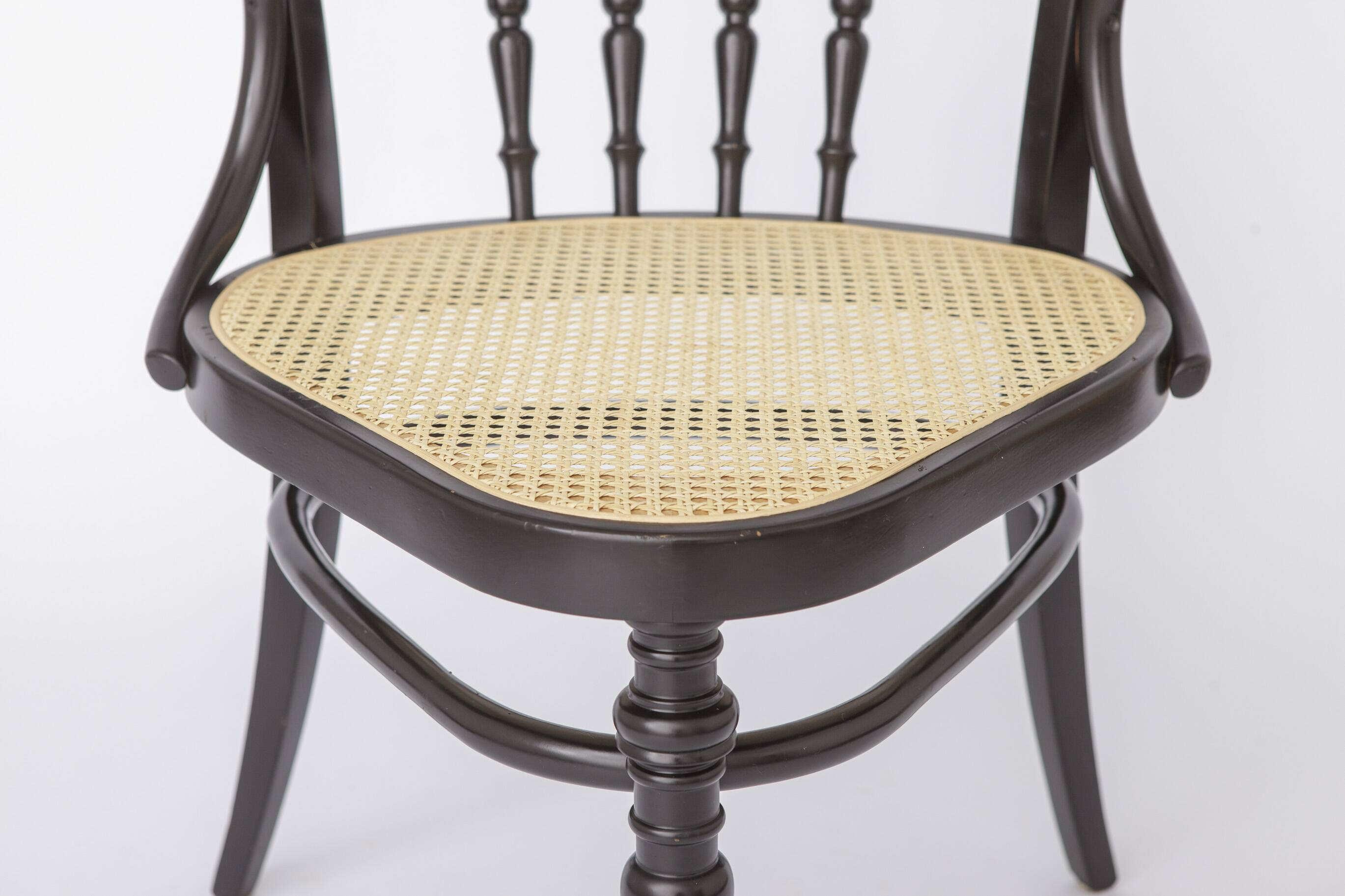 Pair of Bentwood Armchairs, Black Beechwood & Vienna Cane Seats, 1990s