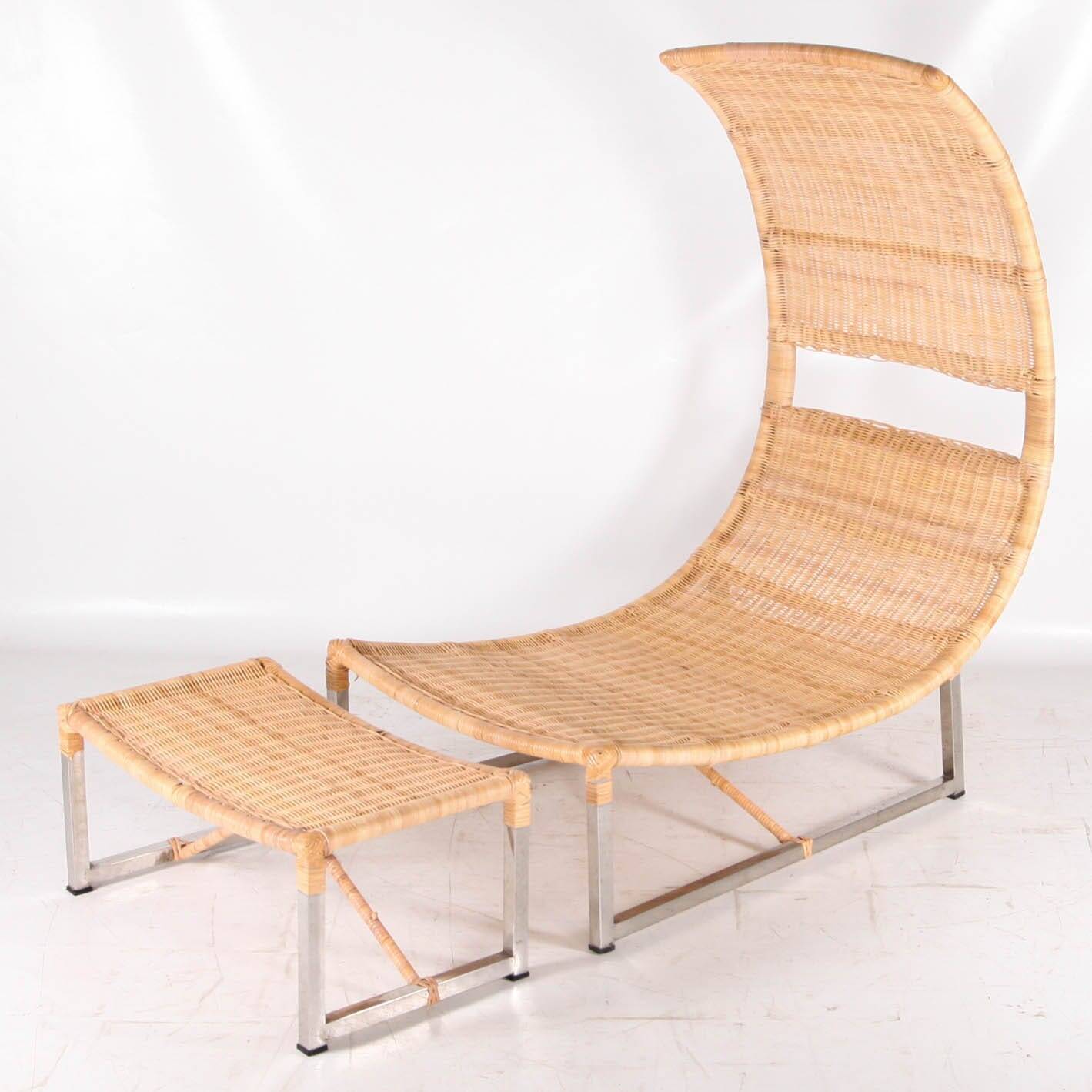 Pair of metal and rattan armchairs