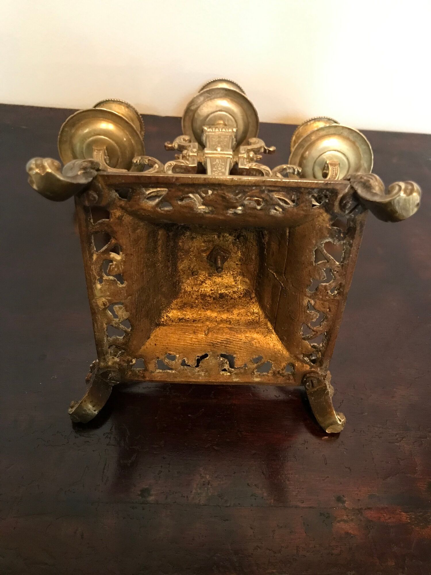 Pair of candelabras or 3-branched chandeliers in gilded bronze late 19th