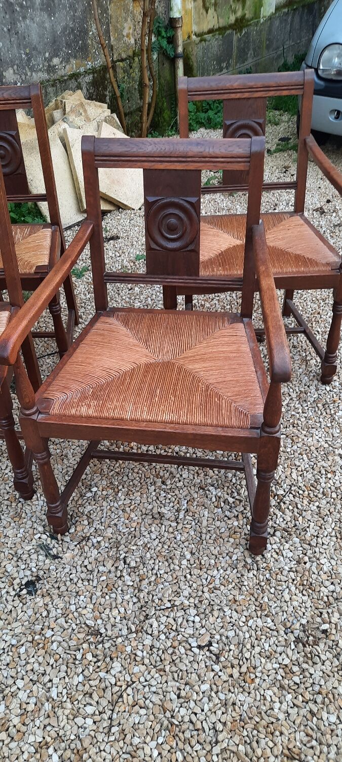 6 chairs and two brutalist armchairs