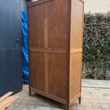 Parisian hotel wardrobe with bevelled mirror, solid raw oak, 1920.