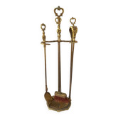 serviteur de cheminée en bronze AC 3 accessoires pince, pelle et balai