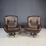 Pair of leather swivel armchairs by PEEM, Finland, 1970s