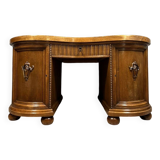 Art Nouveau period bean-shaped oak and walnut center desk