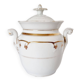 Antique paris porcelain sugar bowl, napoleon style, 19th century, gold decor