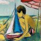 Tableau huile sur toile enfants à la plage