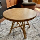 Table basse ronde en rotin plateau