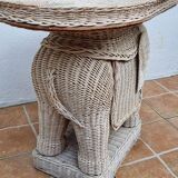 Vintage rattan elephant side table, 70s
