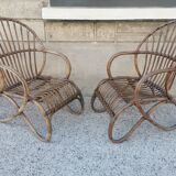 Pair of vintage rattan egg armchairs from the 60s