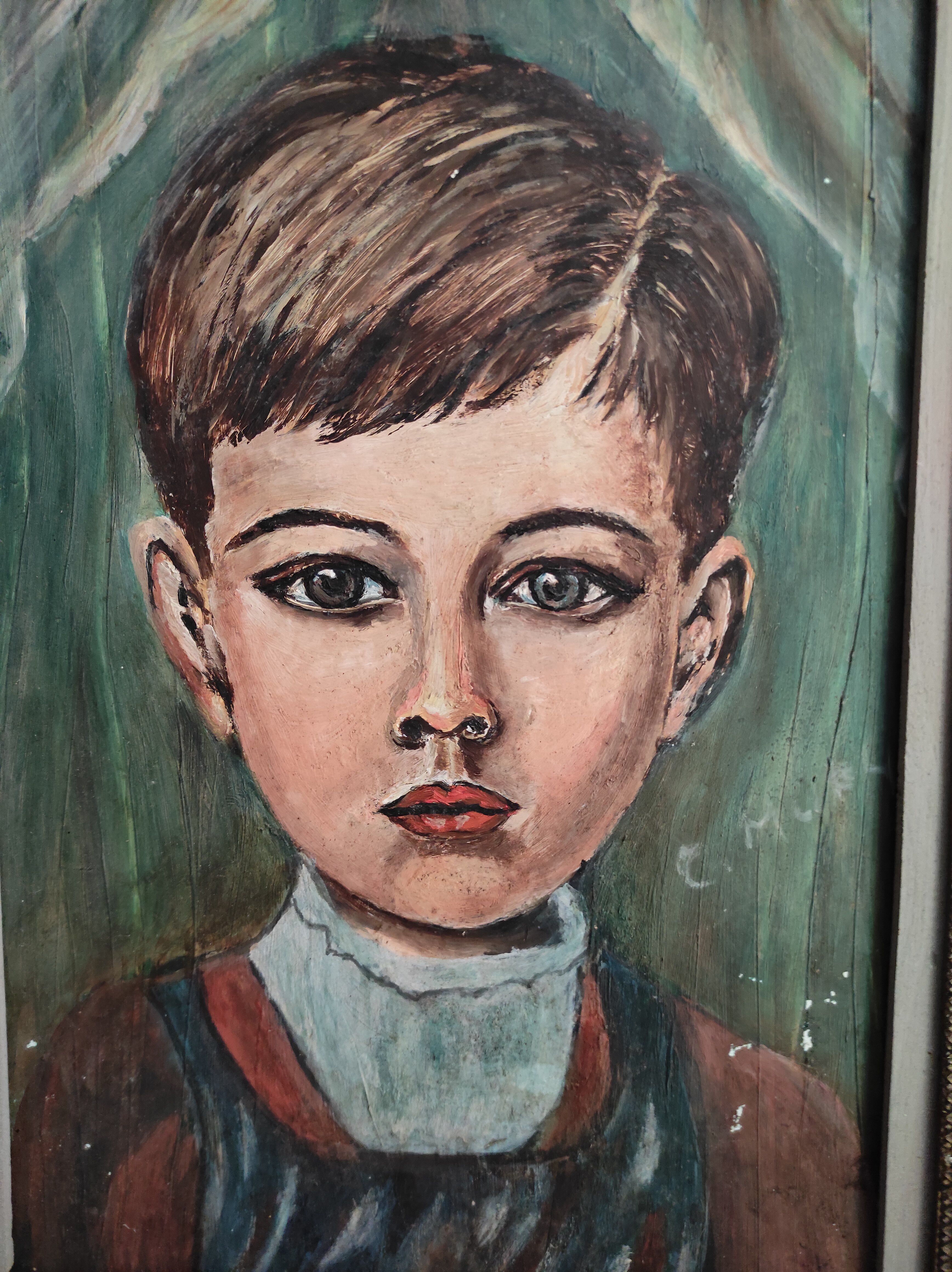 French vintage oil portrait of a boy, signed C. Mury