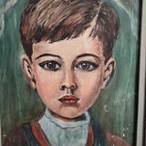 Portrait à l’huile vintage français d’un garçon, signé C. Mury