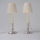 Mappin & Webb vintage pair candlestick table lamps, silver plate, signed, 1980`s ca, English