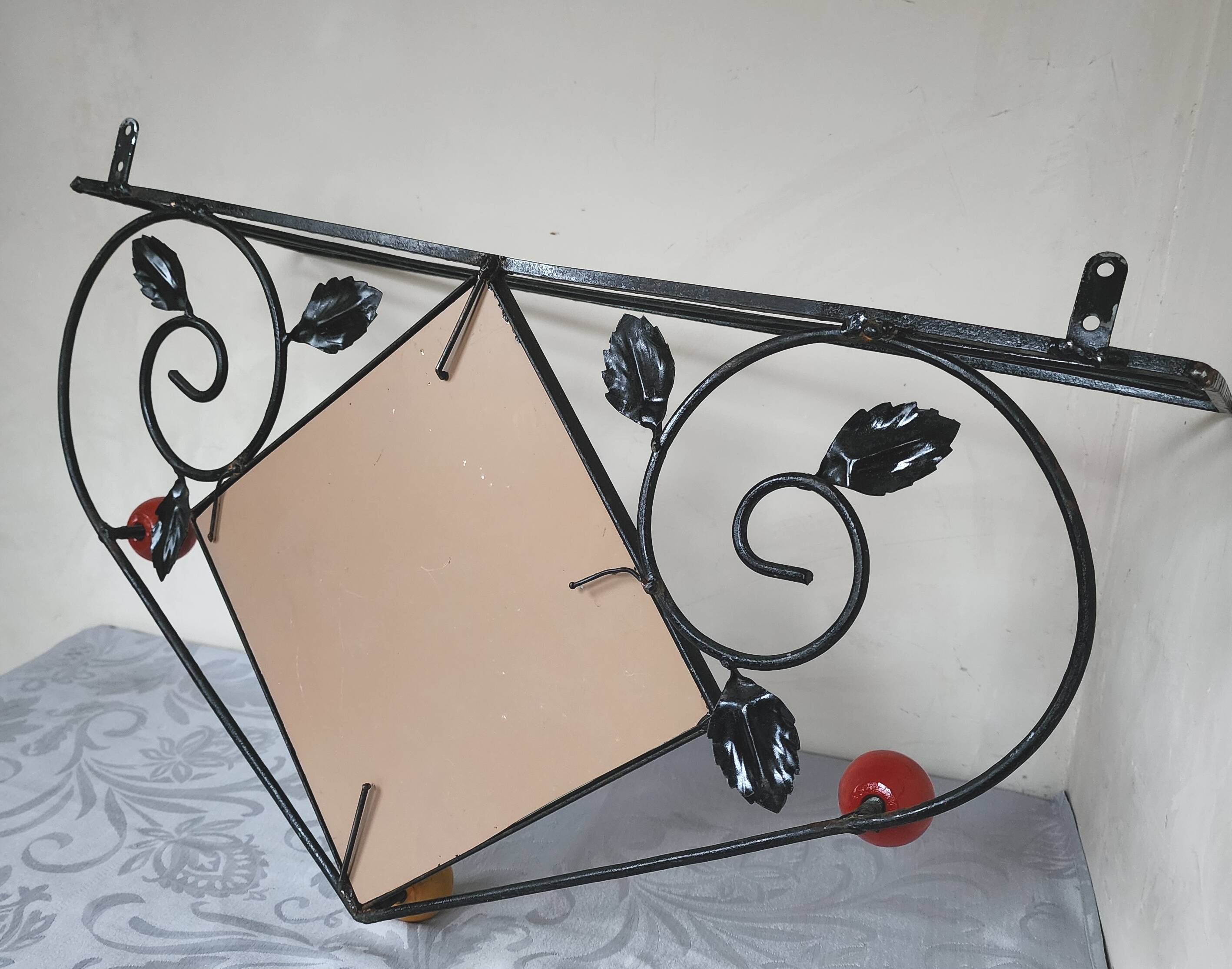 Coat rack, hat rack, wrought iron, 3 wooden balls
