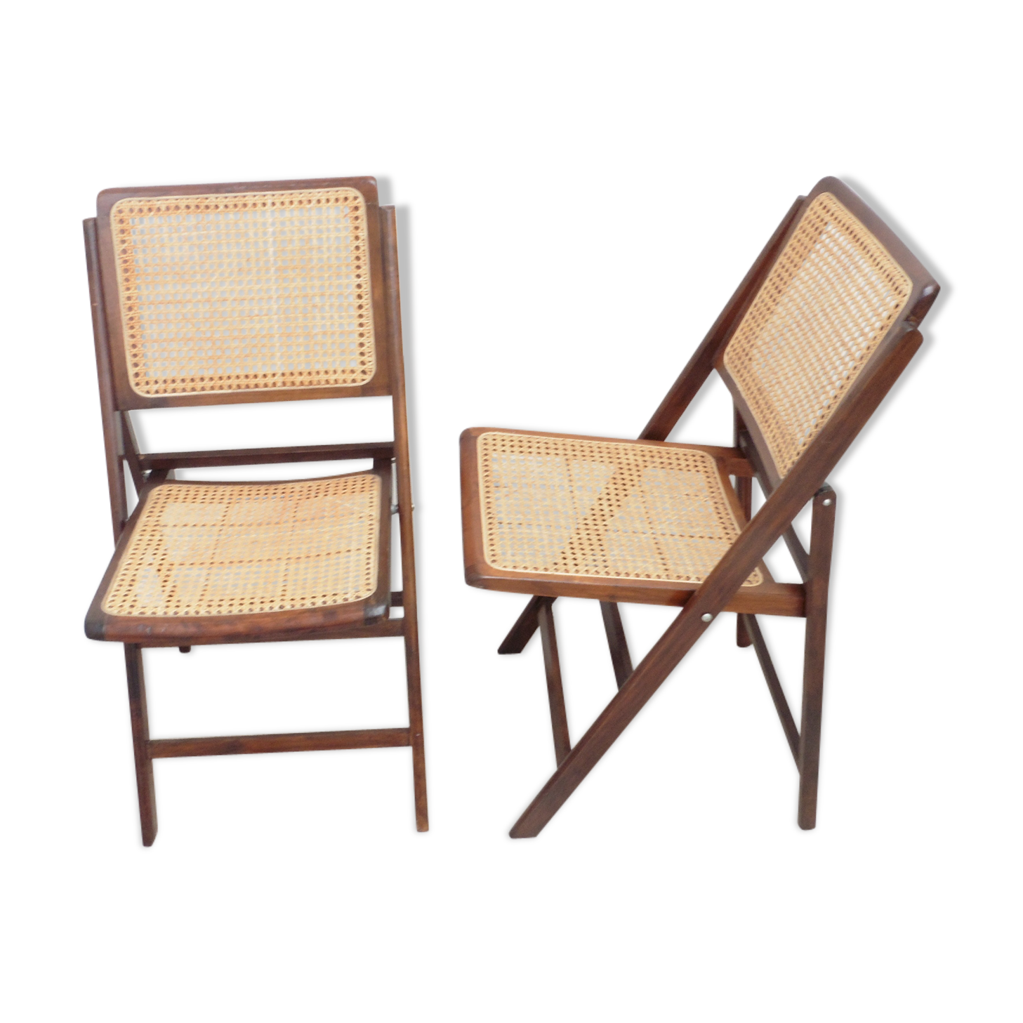 Paire de chaises pliantes en bois et cannage  Selency