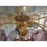 Set of 2 Contemporary Murano Style Glass Pink "Tronchi" Chandelier With Gol