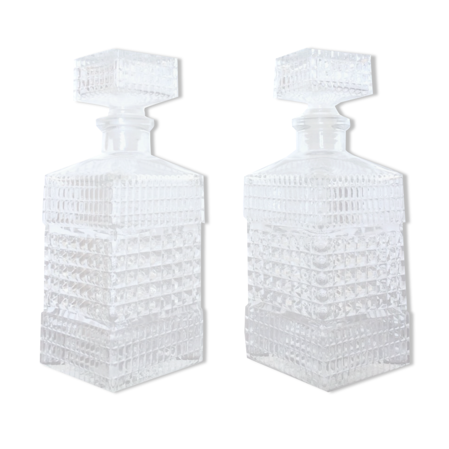 Paire de carafes à whisky taille diamant vintage
