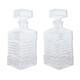 Pair of vintage diamond-cut whiskey decanters