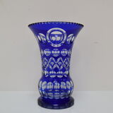Vase bleu cobalt en cristal de plomb taillé à la main par caesar crystal bohemiae co, années 1980