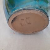 Glazed glazed pot in blue-green and stamped