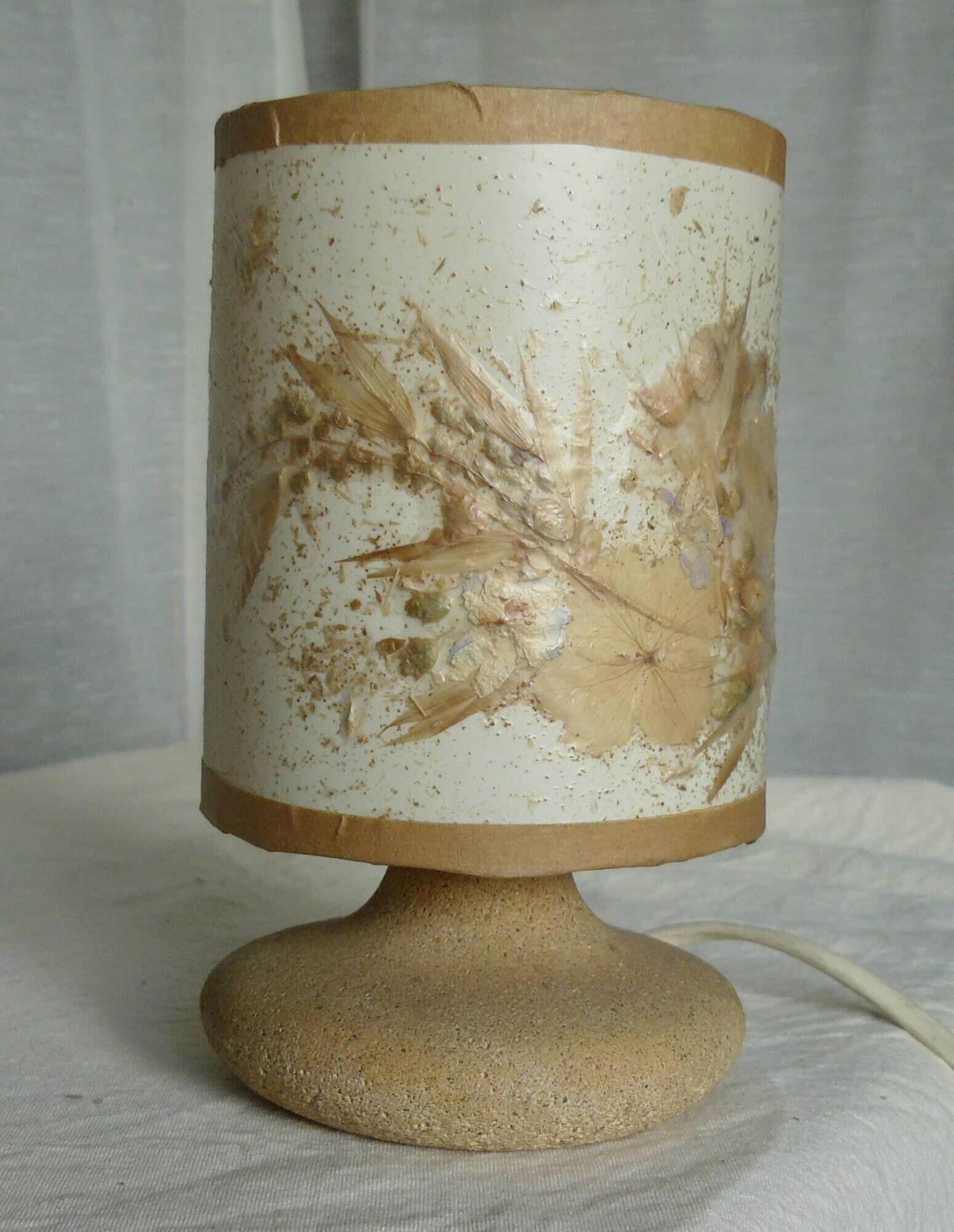 Small stone lamp (Travertine), dried flower lampshade Vintage 1960-70