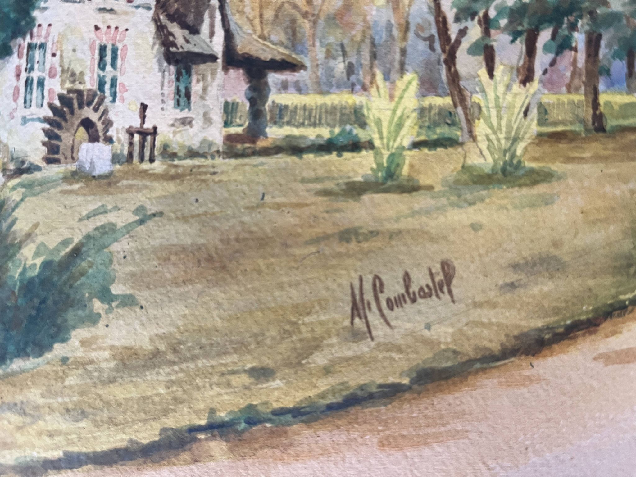 Combastel (Magdeleine), watercolor of a house with a mill, late 19th century