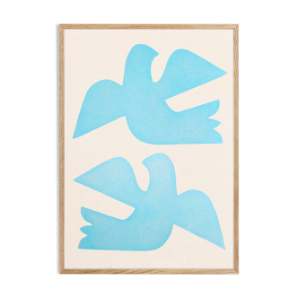 Blue Birds - large painting 50x70cm - contemporary painting - signed eawy